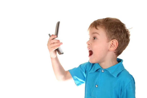 Кричати хлопчик з телефоном — стокове фото