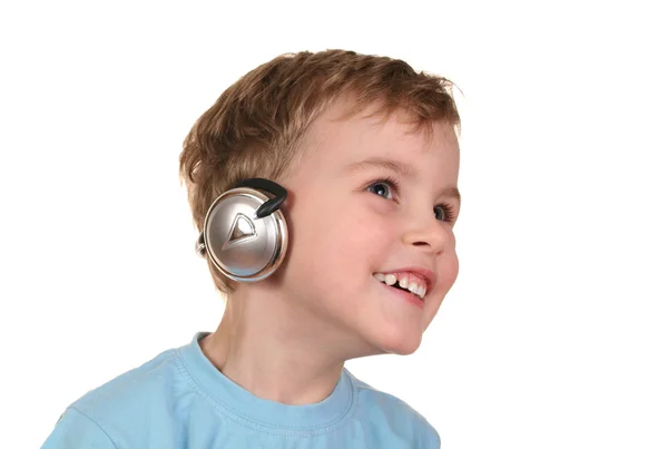 Ευτυχισμένο αγόρι με ακουστικά — Φωτογραφία Αρχείου