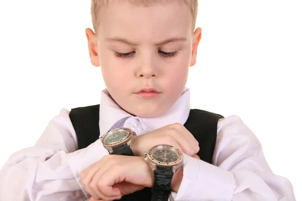 Niño con relojes —  Fotos de Stock