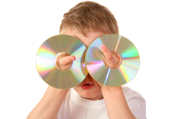 2 つの cd を持つ子供 — ストック写真