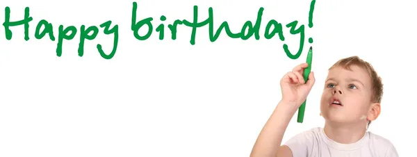 Kind schrijven gelukkige verjaardag — Stockfoto