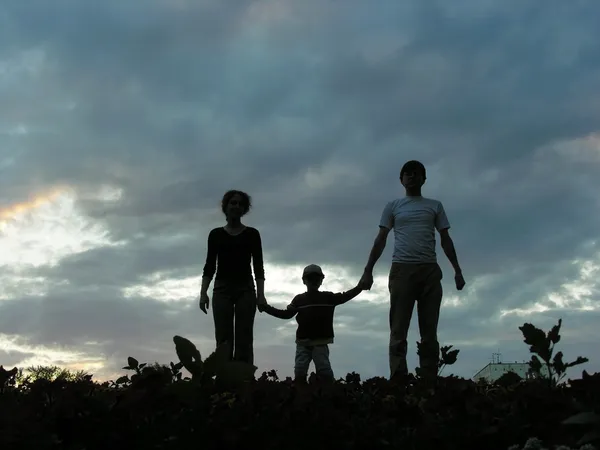 Rodina na večerní obloze — Stock fotografie