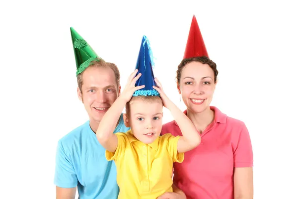 Happy birthday color shirt family with boy — Stock Photo, Image