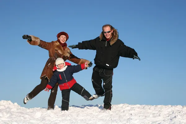 Winter family on one leg — Stock Photo, Image