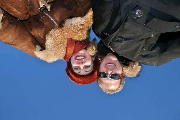 Winter couple on sky — Stock Photo, Image