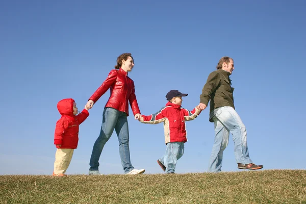 Family of four on spring meadow 3 — Stock Photo, Image