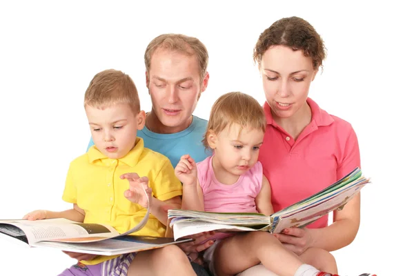Family of four read books — Stock Photo, Image