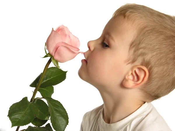 男孩与玫瑰 — 图库照片