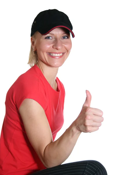 Pretty woman with OK gesture — Stock Photo, Image
