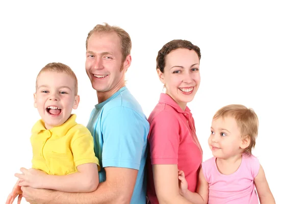 颜色的衬衫的四人家庭 — 图库照片
