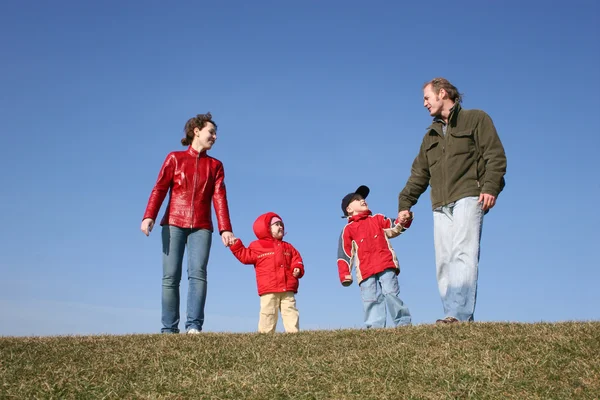 Bahar çayır üzerinde Dört Kişilik Aile — Stok fotoğraf