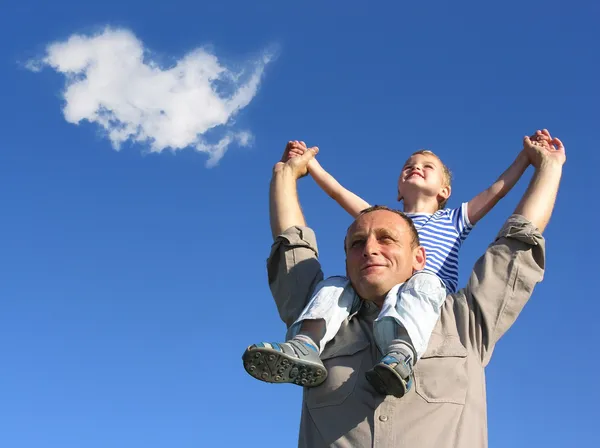 Grandfather and grandson with cloud — Stock Photo, Image