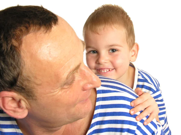 Grandson behind grandfather isolated — Stock Photo, Image
