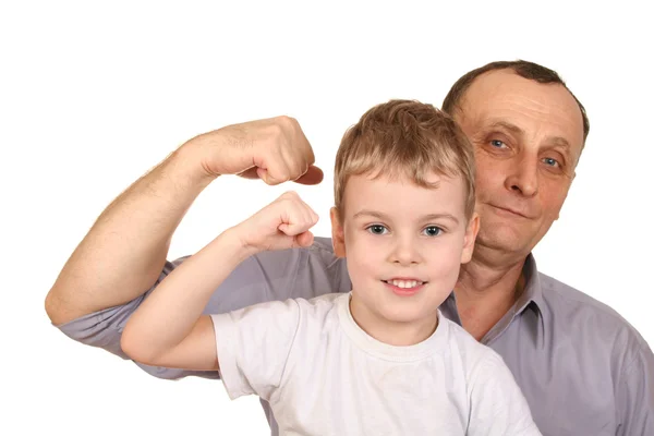 Nagyapja gyermek bicepsz — Stock Fotó