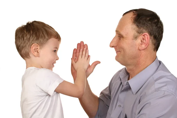 Grand-père petit-fils applaudir main — Photo