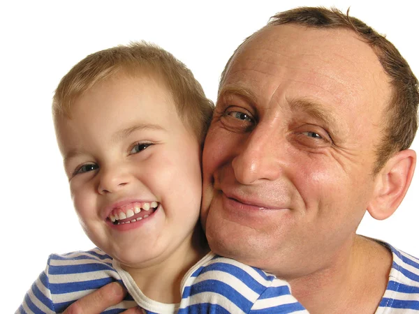Großvater mit Enkel lächelt isoliert — Stockfoto