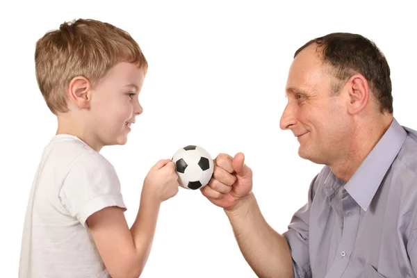 Grandson soccer ball — Stock Photo, Image