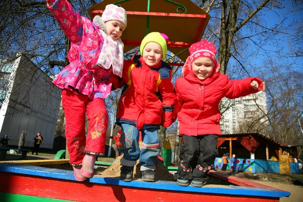 Jumping team in kindergarten — Stock Photo, Image