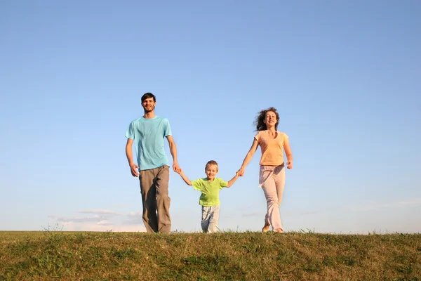 Running family on meadow 3 — Stock Photo, Image