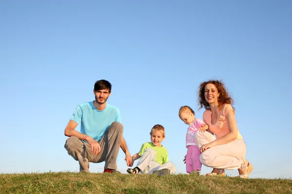 Семья из четырех человек на meadow — стоковое фото
