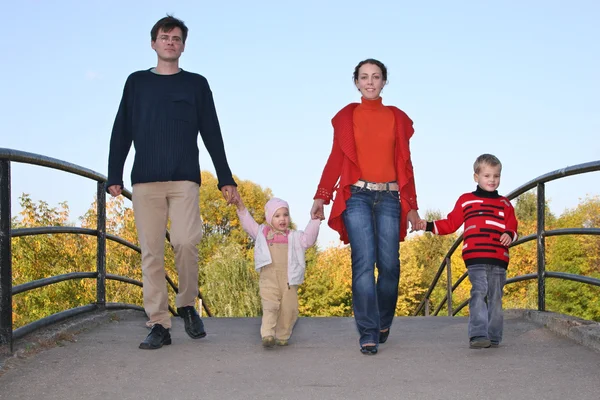 Vierköpfige Familie auf Brücke — Stockfoto