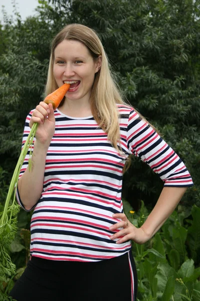 Вагітна дівчина з морквою — стокове фото