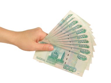 Girl's hand with rubles clipart