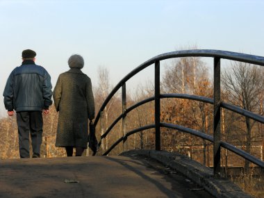 Retirees on bridge clipart