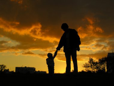 Father with baby sunset clipart