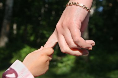 Mother's and baby's hands in park clipart