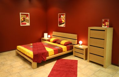 Red modern bedroom clipart