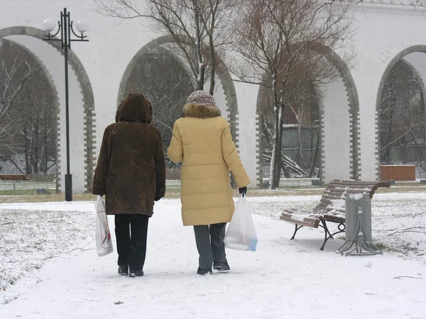 stock image Two woman's back. winter