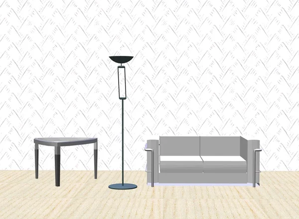 Sofá, lâmpada, mesa — Fotografia de Stock