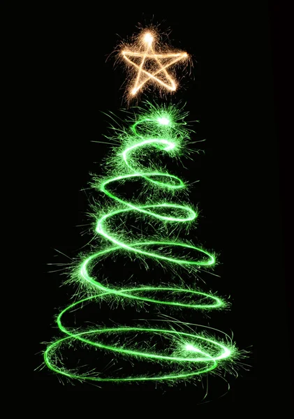 Green sparkler christmas tree spiral — Stock Photo, Image