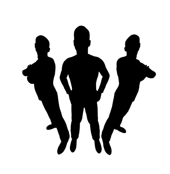 Силуэт трех мужчин в широком углу — стоковое фото