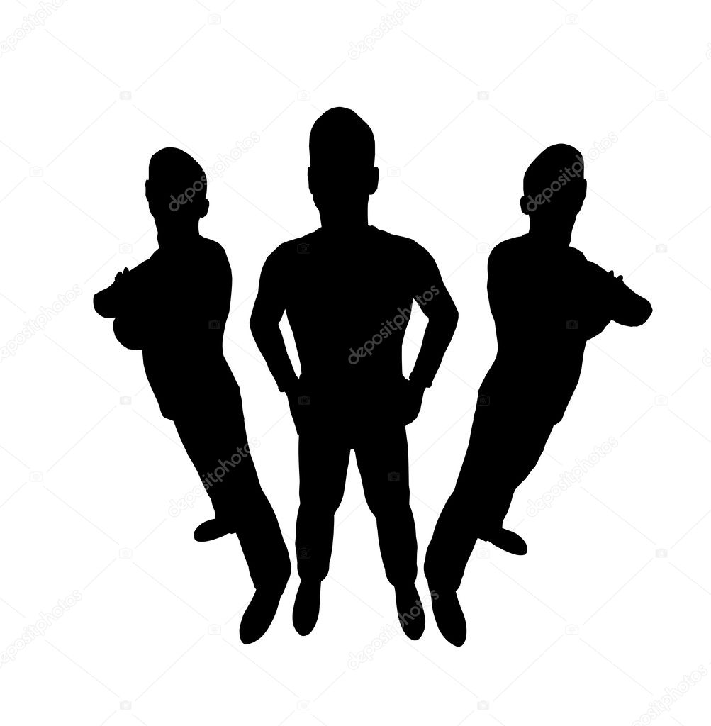 Three men silhouette wide angle