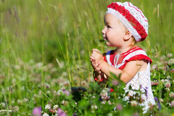 Retrato de menina criança no prado — Fotografia de Stock