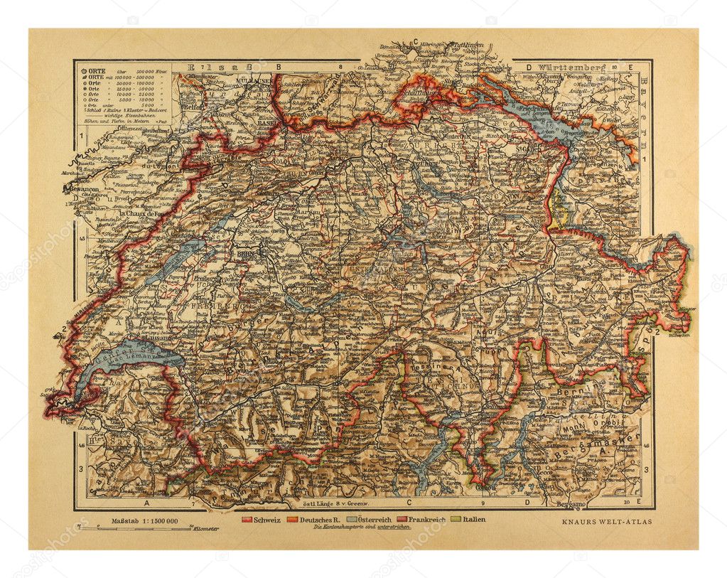 Vintage Switzerland Map from 1900