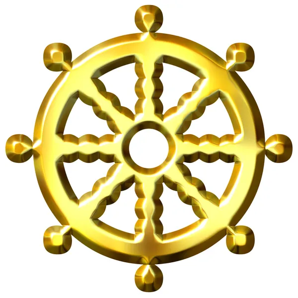3D goldenes Buddhismus Symbol Rad des Dharma — Stockfoto