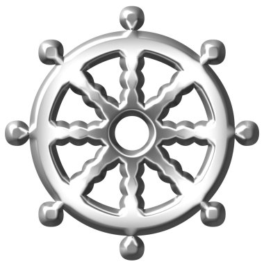 3D Silver Buddhism Symbol Wheel of Dharma clipart