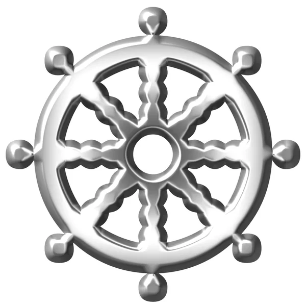 Rueda de símbolo de budismo de plata 3D de Dharma —  Fotos de Stock