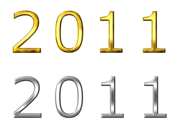 Yıl 2011 3d altın ve gümüş — Stok fotoğraf