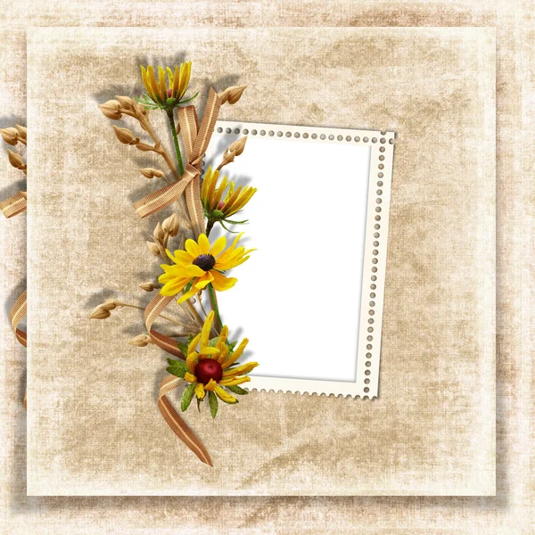 Ročník pozadí s rámem a květina — Stock fotografie