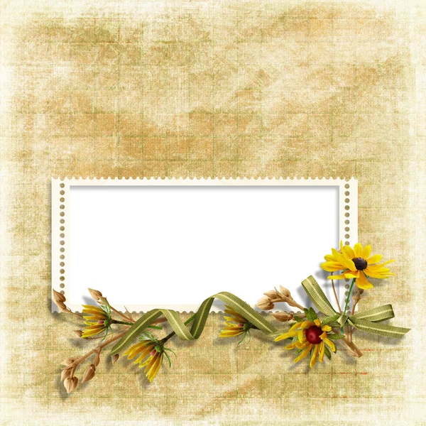 Shabby bakgrund med ram och blomma — Stockfoto