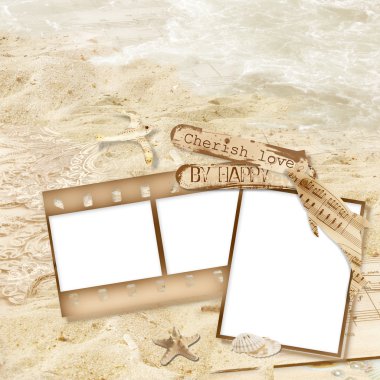 Vintage filmstrips with seashells and paper dolphin clipart