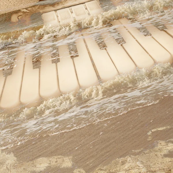 Ročník mořské pozadí s akordeon klávesy — Stock fotografie