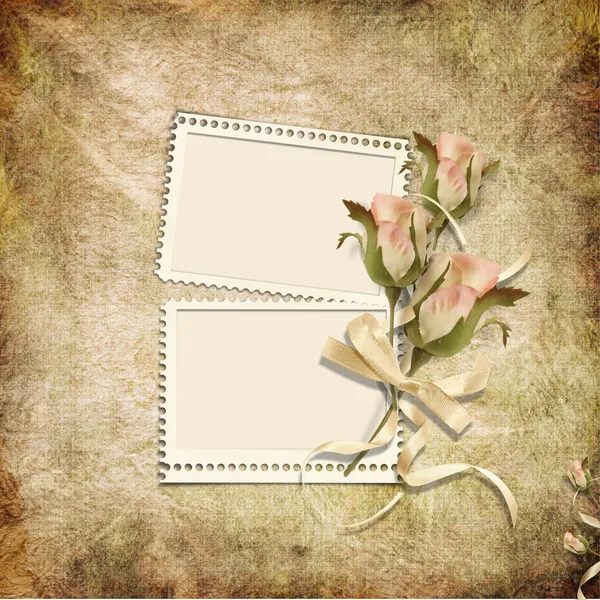 Vintage background with stamp-frames and roses — Stock Photo, Image