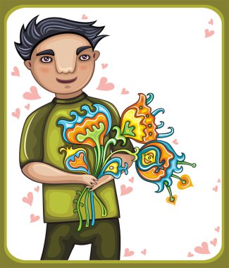 Young boy with flowers clipart