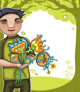 Young boy with flowers (boys series) clipart