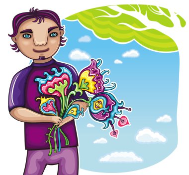 Young boy with flowers (boys series) clipart